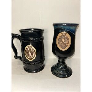 18th Renaissance Festival Sterling‎ NY Set Of 2 Pot Belly Blue Beige Mugs Goblet
